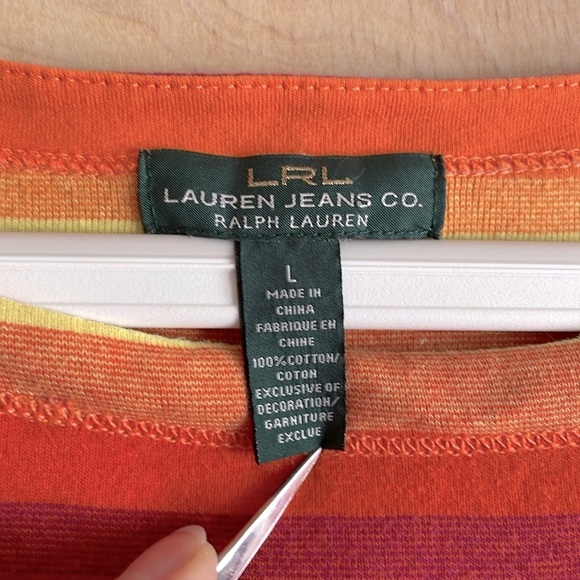Lauren Jeans Ralph Lauren Women’s Cotton Stripe Top Multicolor 3/4 Sleeve Sz L - Picture 3 of 9
